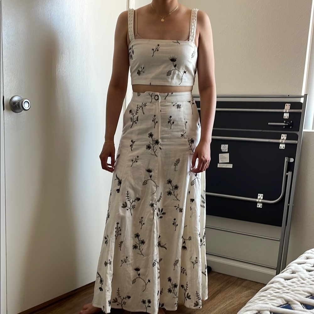 Floral Two-Piece Set in Cream and Black
